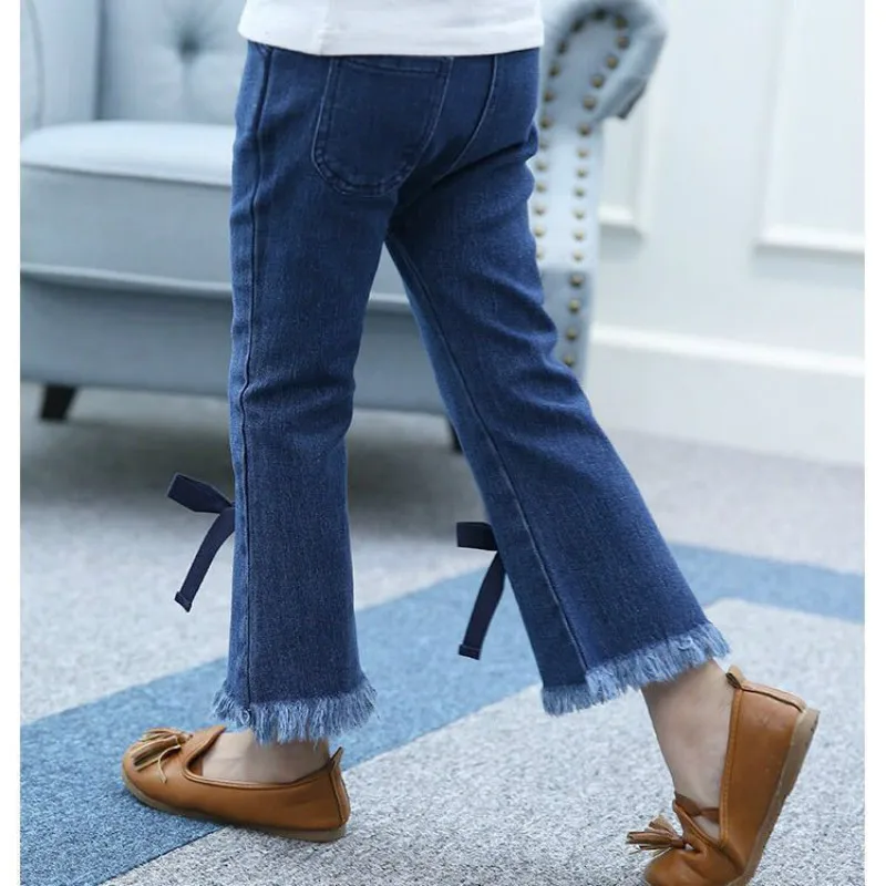 Джинсы для девочек весенне-осенние новые тонкие детские брюки с джокером детские брюки-клёш От 3 до 10 лет