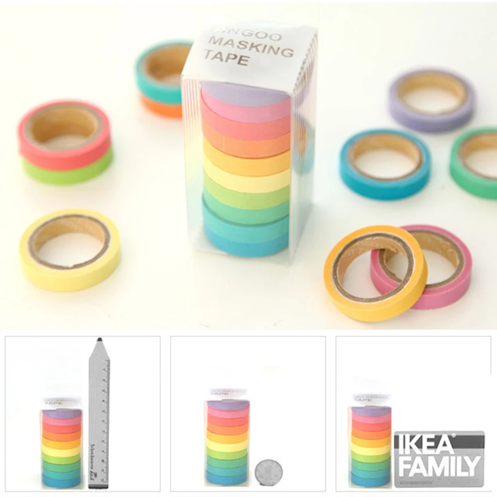 Fresh and lovely Candy rainbow DIY Adhesive tape Tear Japanese and Paper Tape by Hand Tape Scrapbooking Sticker School Supplies (5)
