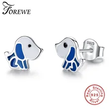 FOREWE, серьги из стерлингового серебра 925 пробы, милые гвоздики в форме морды собаки для женщин, девочек, детей, голубые серьги в форме собаки, ювелирные изделия brincos