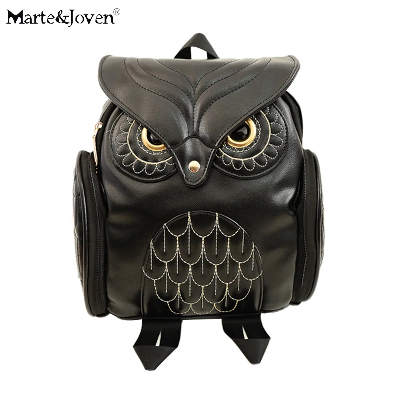 

Personalized Design Black PU Leather Owl Backpacks for Women Lovely Animal School Backpack Girls High Quality Mochila Knapsack