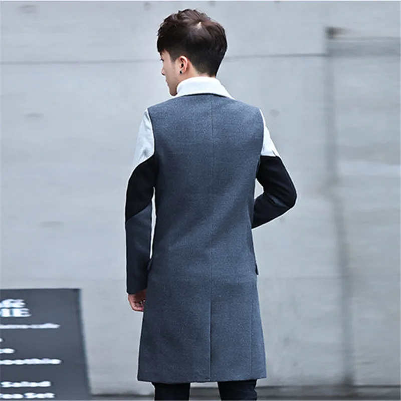 Korean Style Slim Mens Coats Print Overcoats Fashion Casual Winter Dress Coat Mens Plus Size