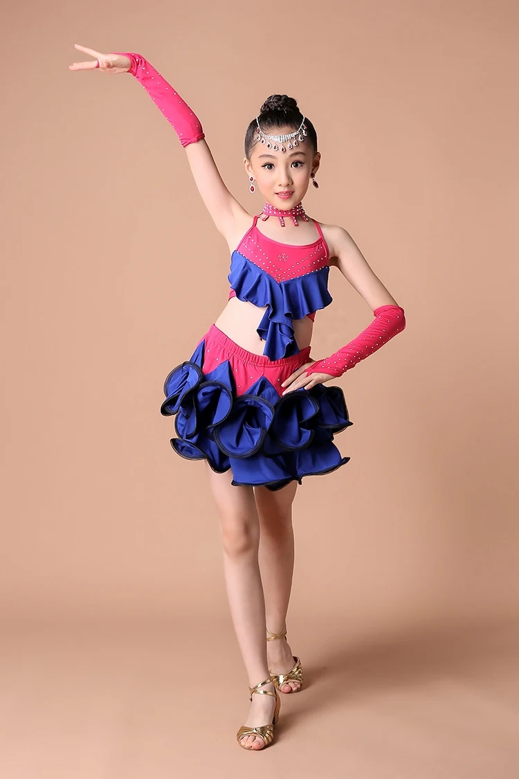 Girl latin dance dress girl  Girls Latin Vest+ Skirt Cake Skirt Suit Modern Dance Competition Performance Clothing Hot (17)