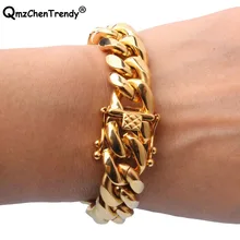 Нержавеющая сталь в стиле хип-хоп и панцирного плетения кубинской цепочка браслет на запястье с героями мультсериала Квадратный замок застежка ювелирные изделия из жемчуга 8/10/12/14 мм Прямая поставка