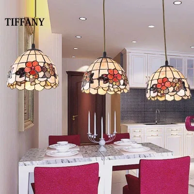 

European Tiffany Retro Shell Mediterranean Pastoral Pendant Lights 3 Line Head Luminaria Teto Hanging Lamps For Home Decoration