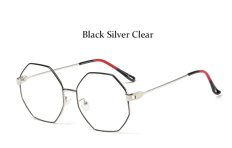 vintage glasses frame women black high quality Polygon eyeglasses Brand Metal Frame optical ladies spectacles frames - Цвет оправы: Black Silver Clear