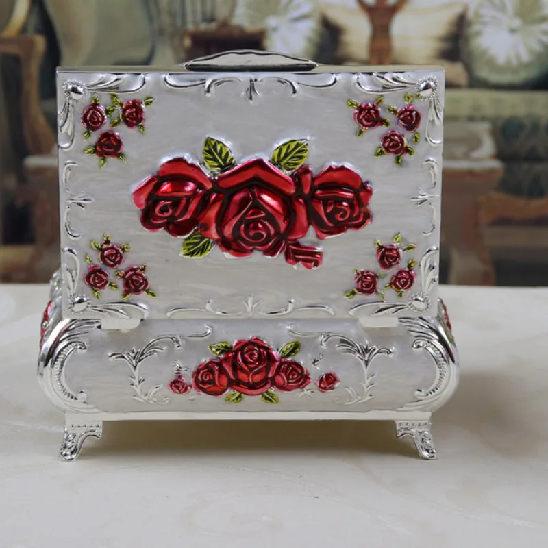 

European Rose Carved Jewelry Box Wedding Gift Rectangular Storage Box Jewelry Chest Jewelry Storage Box Home Decoration