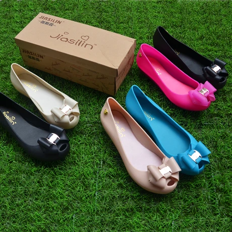 Jiasilin jelly shoes bow flat open toe 