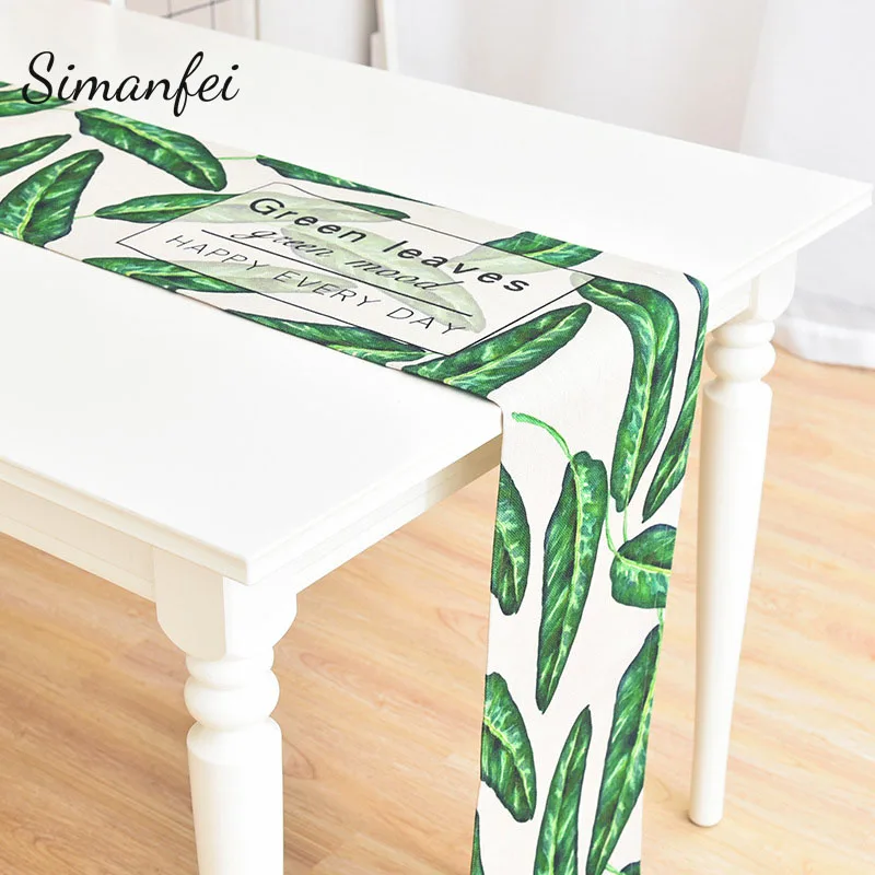 

Simanfei 2017 New Arrival Cotton Linen Table Runner Green Leaves Rectangular Table Runner Practical Kitchen Dining-table Mats