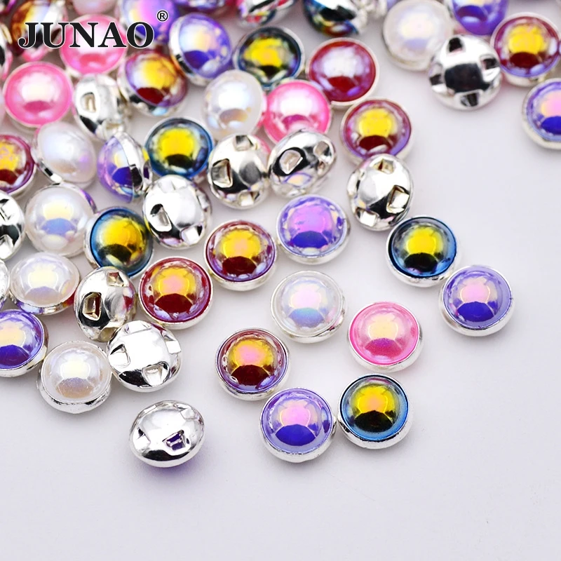 JUNAO Sewing Pearl Beads 8mm Mix Color Claw Rhinestones Sew On Beads