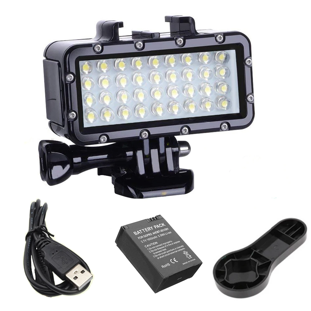45M Waterproof LED light Underwater Light Diving+1600mAh Battery For GoPro Hero 6 5 3 4 Session Xiaomi Yi Mijia 4K sjcam SJ9000 (15)