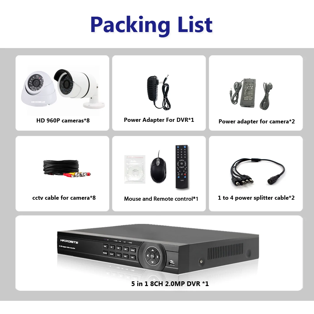 HKIXDISTE 960P наружная система видеонаблюдения 8 канальная 1080P DVR Kit 8CH CCTV камера