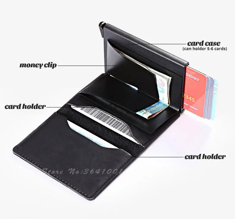 RFID Винтаж кожа ID кредитной держатель для карт мужской автоматический алюминий сплав Hasp Бизнес Универсальный визитница бумажник для мужчин