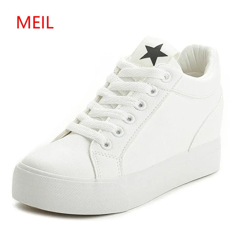 

Platform Wedge Casual Shoes Women High Heels Black White Height Increasing Sneakers Women Shoes Female Chaussure Size 35-40