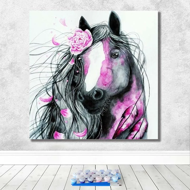 Краска по номерам художественная живопись по номерам животное лошадь Европейский стиль декоративная живопись для взрослых ручная роспись декомпрессия - Цвет: 100213