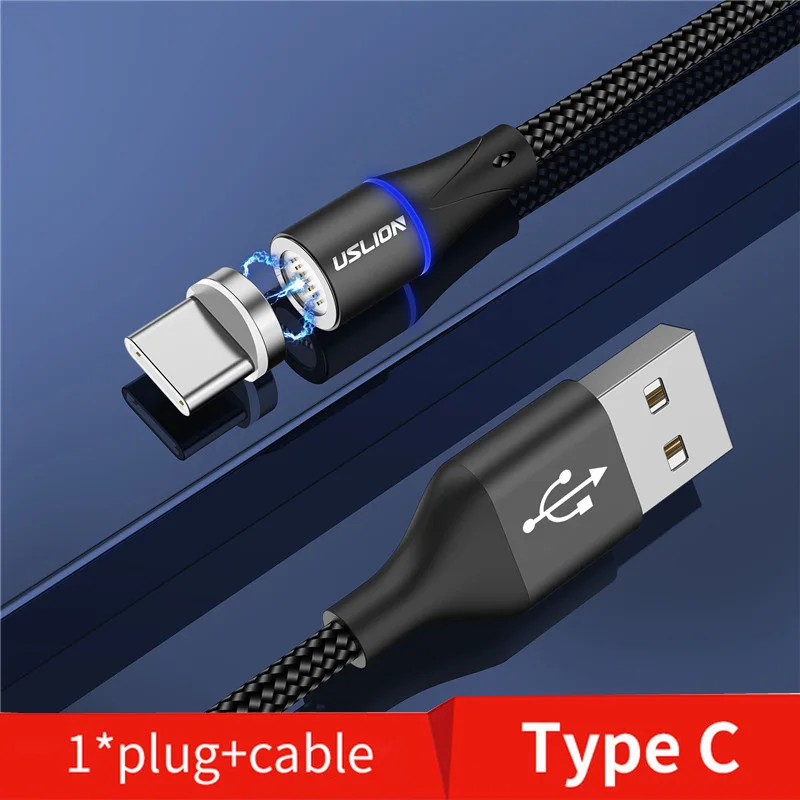 USLION 3A Магнитный usb-кабель type-C, магнитный кабель для телефона, быстрое зарядное устройство, USB Micro type C, зарядный шнур, быстрая зарядка для iPhone XS 7 - Цвет: Black For Type C