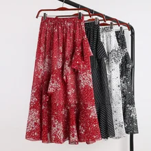 Женская элегантная юбка с цветочным принтом и рюшами BOho Chic плиссированная юбка женская шифоновая эластичная женская повседневная юбка