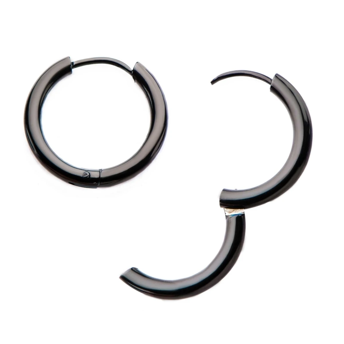 Inox SSEH2019K-1025 Stainless Steel Black IP Hoop Earrings - 1025 (1)