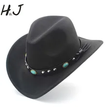 Для женщин Для мужчин Шерсть полые западная ковбойская шляпа джентльмен чувствовал в ковбойском Стиле Джаз для конного спорта сомбреро Размеры окружности головы 56-58 см S35
