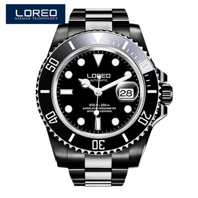 

LOREO Black Stainless steel Quality Tourbillon Men Watches Business Waterproof Watches Automatic Mechanical Wrist Watches O69