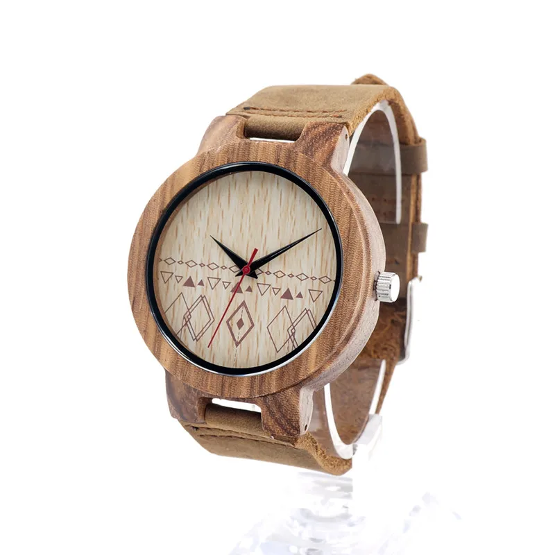 BOBO BIRD Mens Zebra Wood Wristwatch Japan 2035 Movement Quartz Watch with Brown Leather Band Relogio Masculino Mujer V-C18