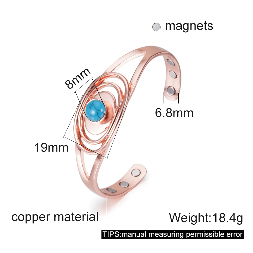 Vinterly магнитный медный браслет голубой камень овальный Регулируемый Открытый Браслет-манжета очаровательные медные браслеты и браслеты для женщин