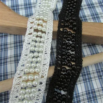 

Black /white Beading Lace Trims Beads Crocheted Lace Trimming Dress Beaded Lace Trim for Collar, Sleeve Cuff, Skirts W174