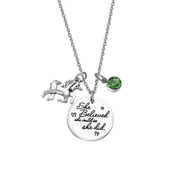 12 Birthstone Crystal Unicorn Pendant Necklace