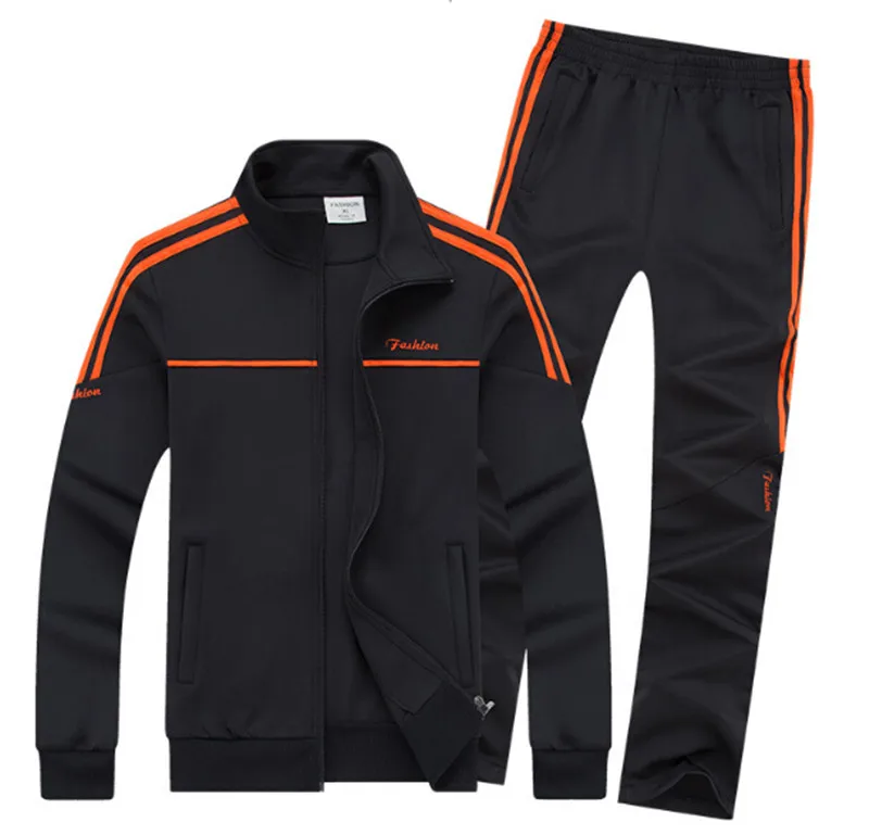 2017 New Sporting Suit Men Autumn Long Sleeve Fashion Sportswear Casual Hoodies+Pant 2 Piece Set Letter Striped Tracksuit0