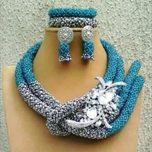 Небесно-Голубой Серебряный Африканский массивный Бисер Ювелирные наборы модные нигерийские Свадебные Ювелирные наборы женские новые WD924