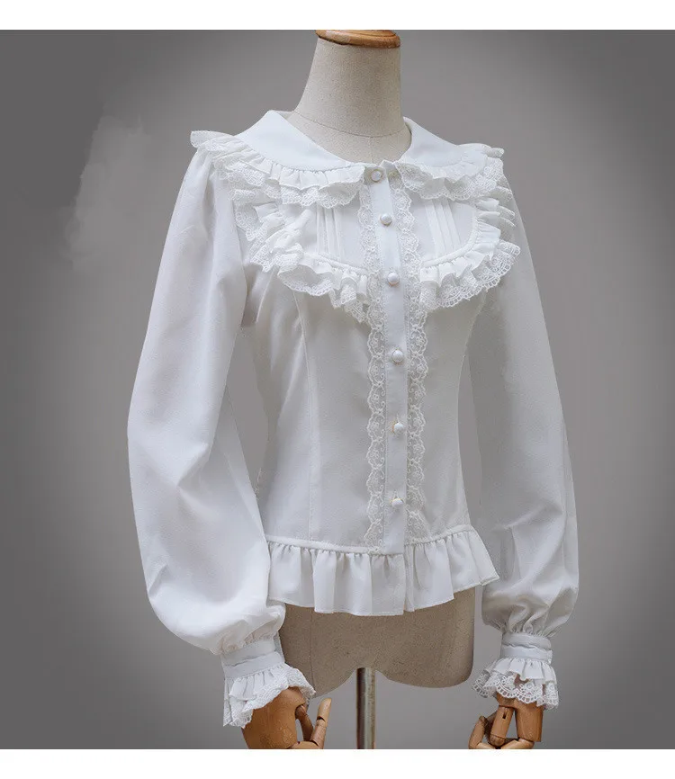 PYJTRL Japanese Style Lolita Blouse Sweet White Lace Long Sleeve Cambric Chiffon Women's Shirt Vintage Women Blouses PYJTRL Japanese Style Lolita Blouse Sweet White Lace Long Sleeve Cambric Chiffon Women's Shirt Vintage Women Blouses