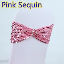 Розовый цвет роскошный дизайн блесток стул шарф свадебное украшение Подвязка из лайкры и спандекса подходит для всех стульев Круглый Пряжка вечерние отель