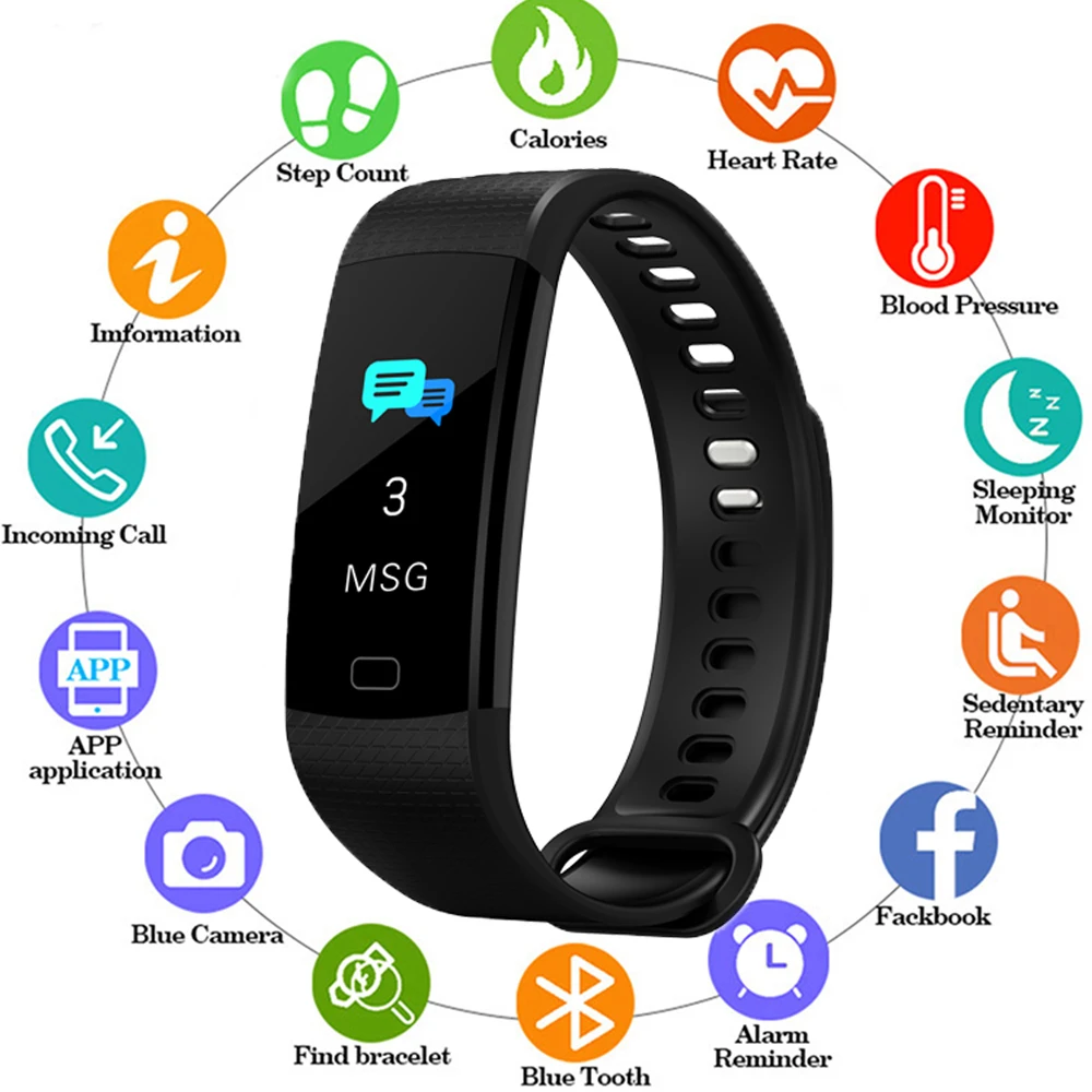 Bluetooth умный Браслет цветной экран Smartband монитор сердечного ритма измерения