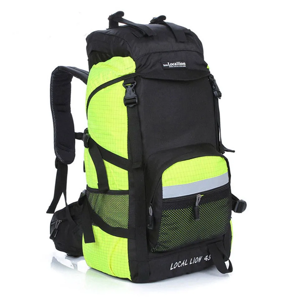 Местный лев 45L рюкзак для альпинизма рюкзаки для спорта на открытом воздухе сумка для путешествий спортивная альпинистская сумка на молнии походный рюкзак - Цвет: Light Green