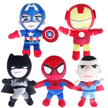

5pcs/lot 25cm The Avengers Super Hero Spiderman Iron Man Batman Captain America Superman Plush Stuffed Toys Doll Gifts for Kids