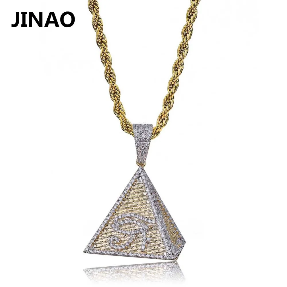 JINAO хип-хоп позолоченный Египетский пирамидальный глаз Хоруса кулон ожерелье Iced Out микро проложили циркон Bling Chram ювелирные изделия
