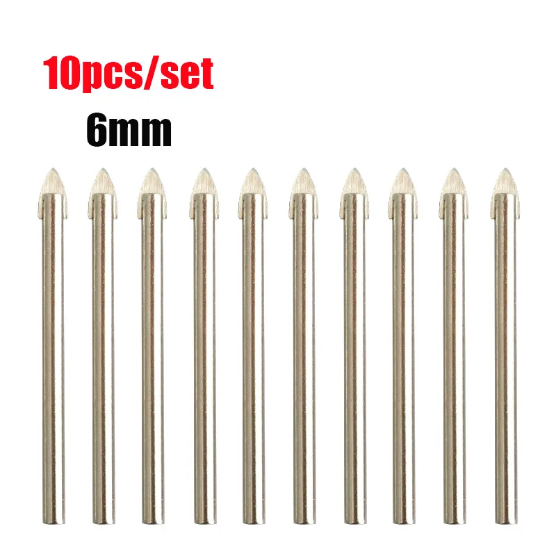 

10pcs 6mm Glass Drill Bit Carbide Tipped Hole Saws Hard Brittle Ceramic Glass Tile Cutter Drill Bits Set Round Handle