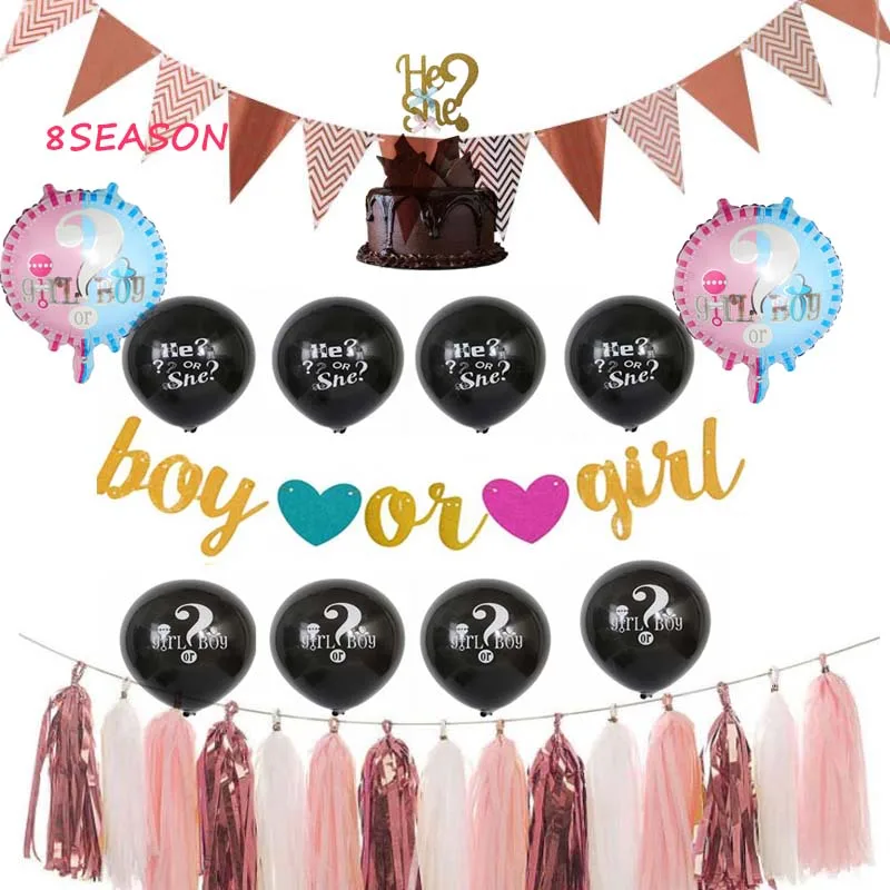 

8SEASON Gender Reveal Boy Or Girl Paper Banner Balloon Party Supplies Confetti Foil Balloons Party Baby Shower Decorations