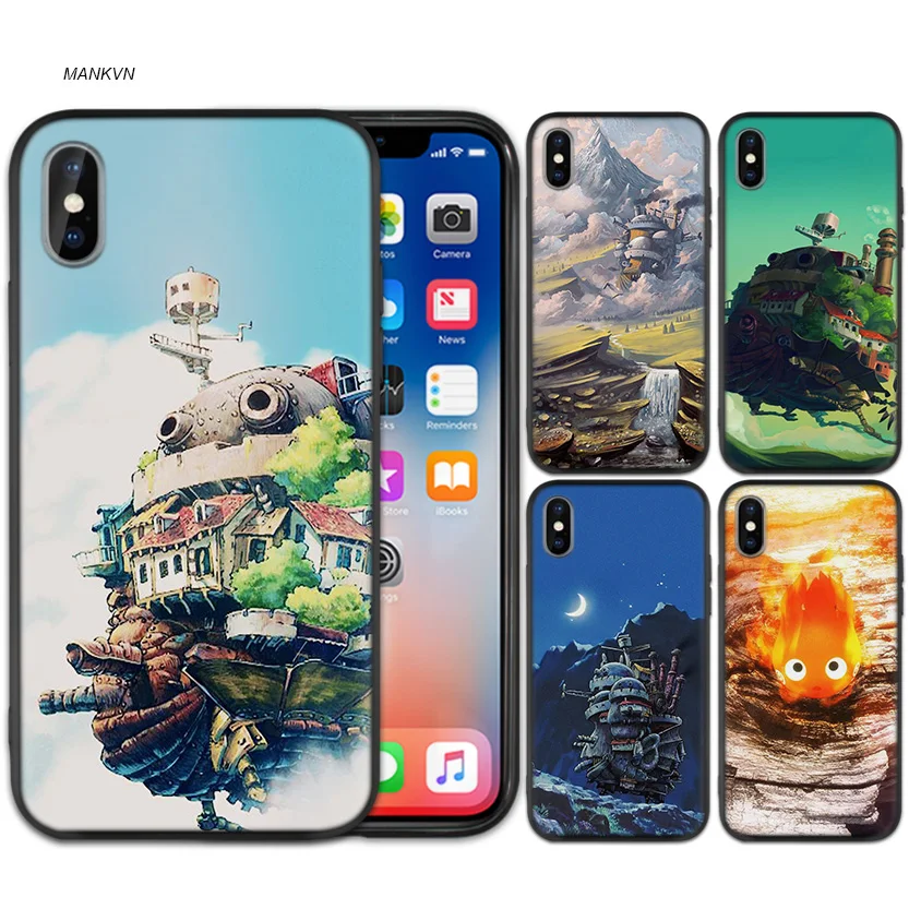 

Black Rubber Soft Silicone Case Bag Cover for iPhone XS XR X 7 8 6 6S 5C 5E 5S 5 Plus Max Shell Fundas Howl's Howls Moving Castl