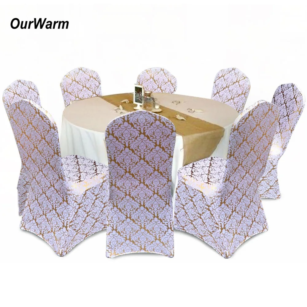 OurWarm 6pcs Spandex Stretch Chair Slipcovers Dining Gold Chair Cover