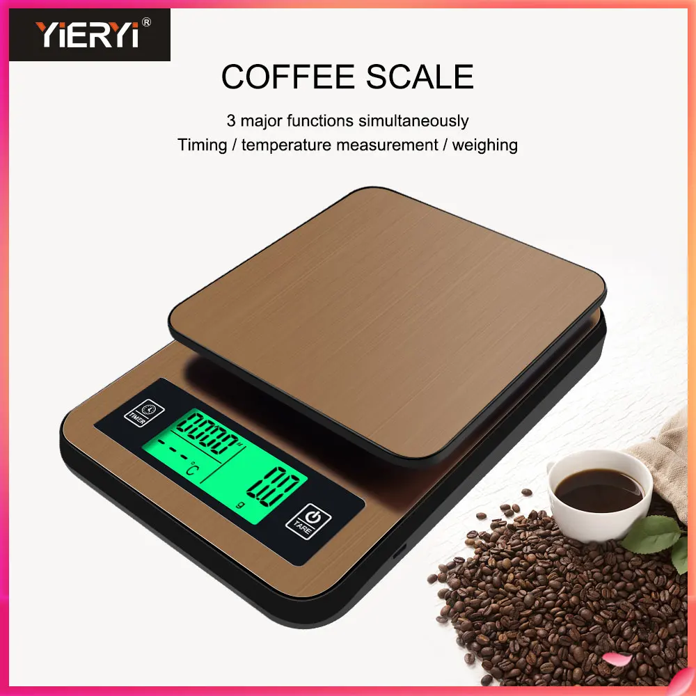 

Yieryi High-precision LCD Timing Hand-washed Coffee Electronic Scale with Probe Digital Kitchen Scale Weight 1KG/0.1g