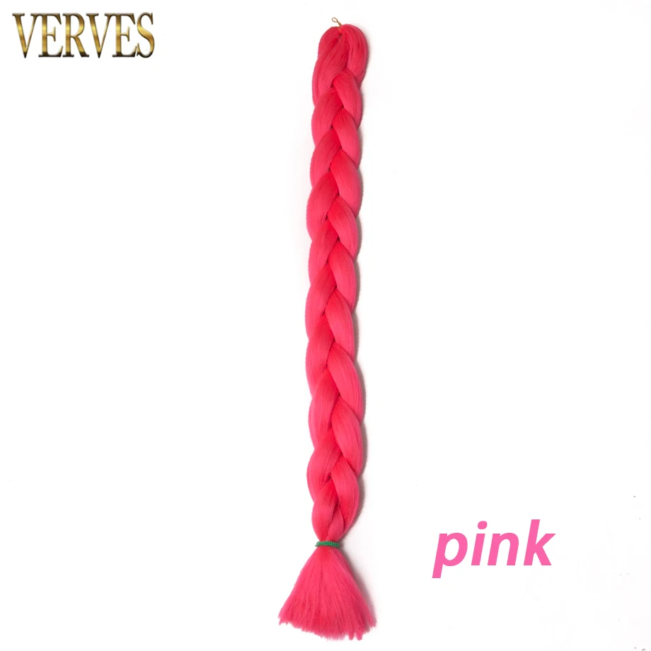 VERVES плетение волос 82 дюйма синтетические термостойкие гибкие 165 г/шт. чистый цвет крючком Джамбо сплетенные волосы для наращивания - Цвет: Розовый