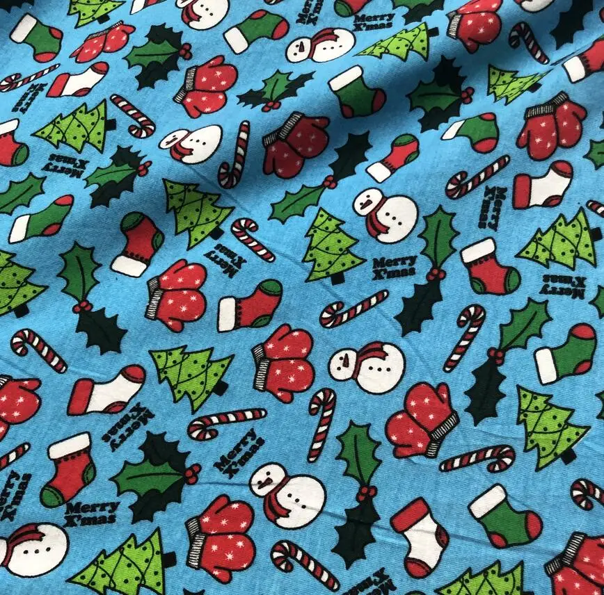 

100x150cm 95% cotton 5% spandex Snowman christmas tree glove fabric Jersey knit cotton Lycra spandex stretch fabric