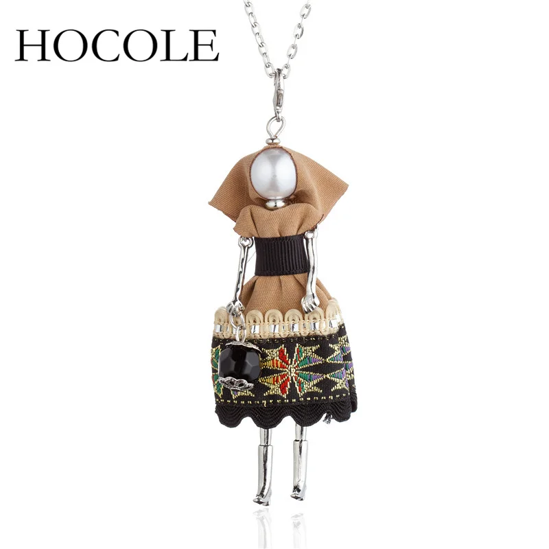 

HOCOLE New Women Doll Long Chain Necklace European Dress Pendant Handmade Girl Maxi Necklaces & Pendants Hot Fashion Jewelry