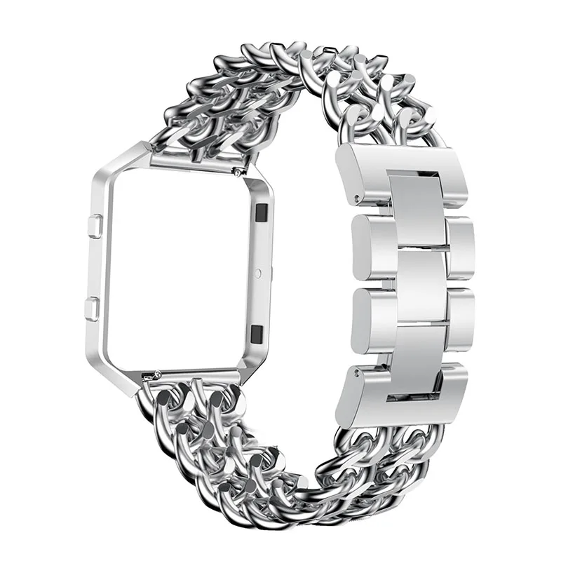 Металлический ремешок из нержавеющей стали для Fitbit blaze Band с чехлом браслет с двойной цепью Ремешок для часов на замену аксессуары ремешок для часов - Цвет ремешка: Серебристый