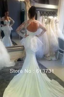 2013 New Design Long Sleeves Embroidery lace jiacket Mermaid Wedding Dresses Hot Bridal Gown Open Back With Long train BO1239