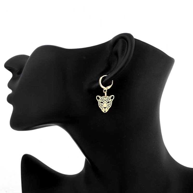 Charm Europe Hollow Leopards Head Hoop Earrrings Round Gold Silver Animal Earring Women Jewelry Boho Small Metal Earrings (5)