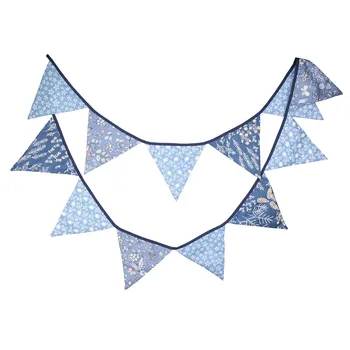 

12 Flags 3.2m Denim Blue Color Flowers Printed Cotton Fabric Bunting Pennant Flag Banner Garland Wedding/Birthday Party Supplies