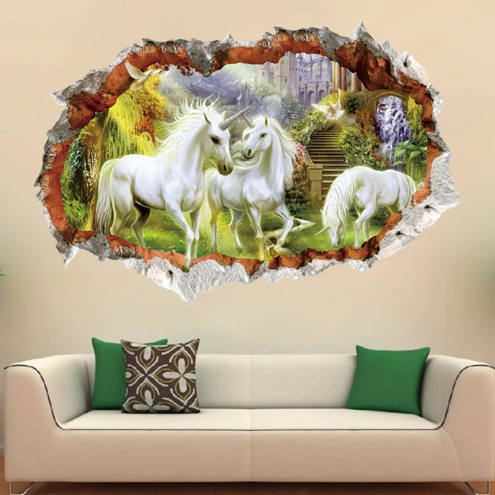 Removable 3D Horse Breakthrough Wall Sticker Decal Kids Room Home Decor