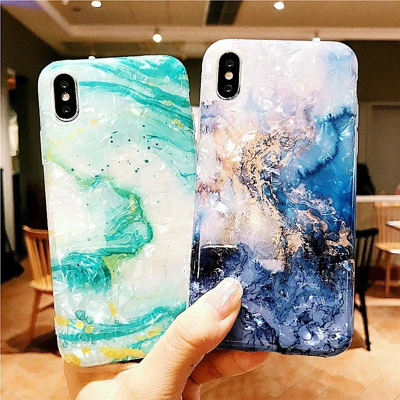 

Glossy Marble Phone Case For iphone 7 Case X Glitter Conch Pattern Soft TPU Silicone Cover For iPhone 6 8 Plus X XR XS Max Cases
