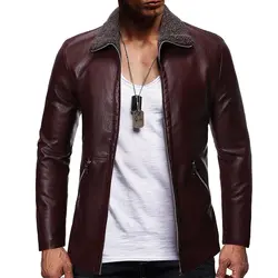 5XL куртки мужские зимние 2019 модные утолщенные мужские кожаные пальто однотонные плюшевые большие размеры черные коричневые байкерские